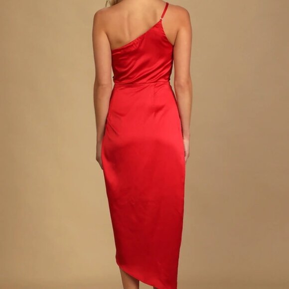 Red One Shoulder Cocktail Midi Dress from Lulu's - Picture 5 of 7